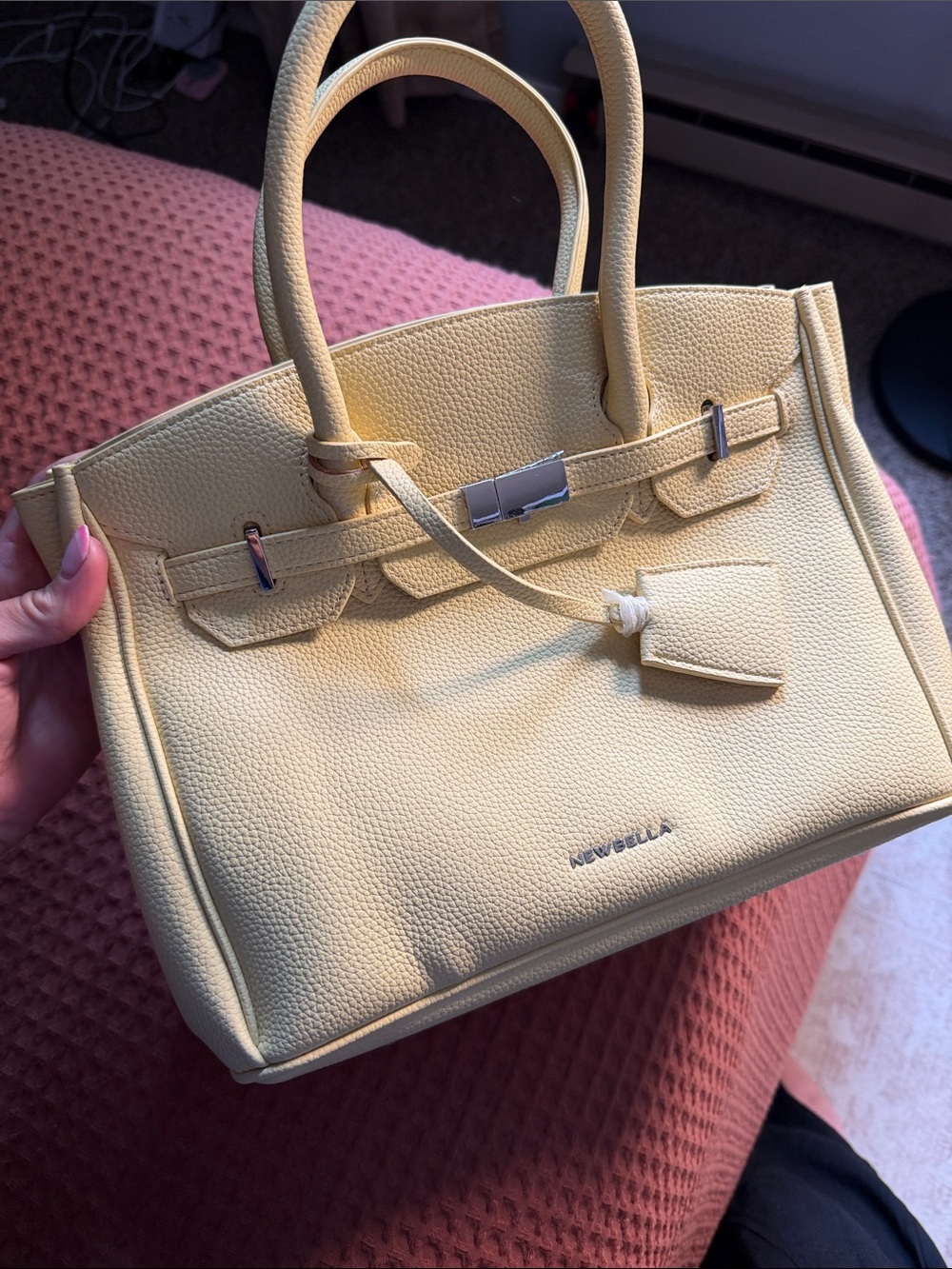Structured Yellow Leather Tote Handbag - Picture 2 of 2